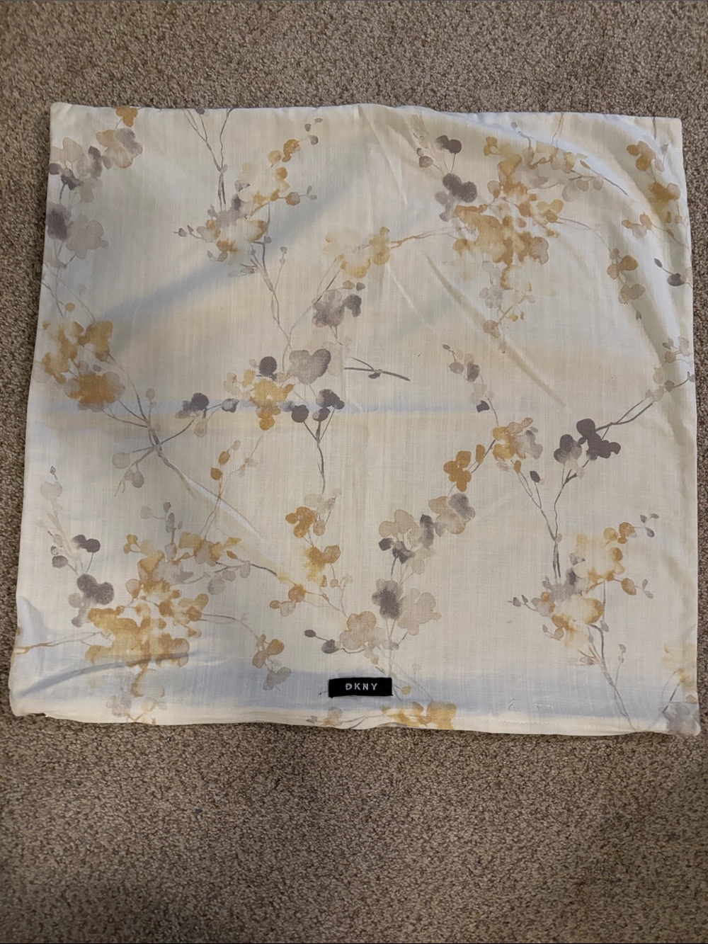 DKNY - Set of 2) Pillow Sham Covers Cream with Gold and Gray Floral Print